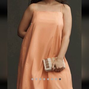 Anthropologie Self Contrast Bare Sleeveless Barrel Midi Dress Sz 2X Peach